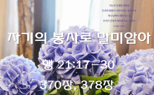 자기의 봉사로 말미암아(행 21:17-20)